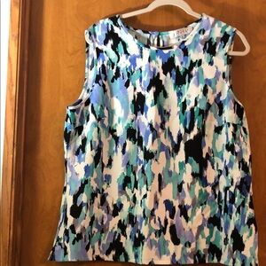 Kasper Sleeveless Abstract Print Blouse - Blue, Black, White